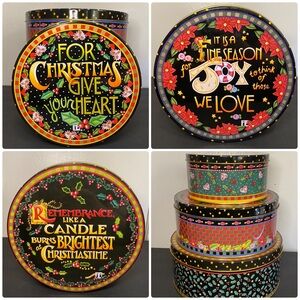 Mary Engelbreit 3-Pc Christmas Tins Set Nesting 1997 New Holly Holiday Vintage